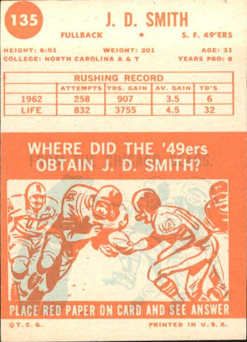 1963 Topps #135 J.D. Smith back image
