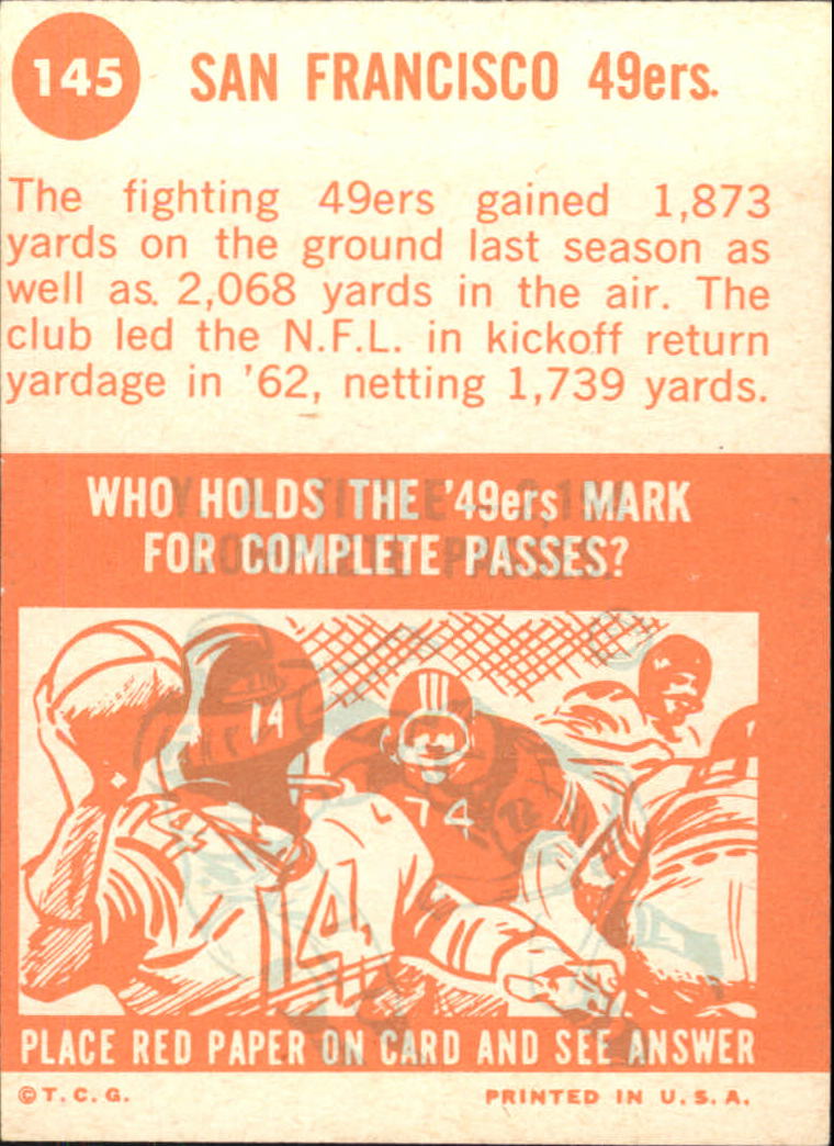 1963 Topps #145 San Francisco 49ers SP back image