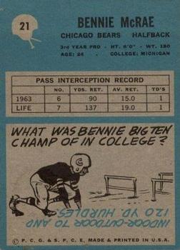 1964 Philadelphia #21 Bennie McRae RC back image