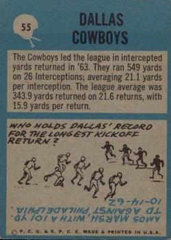1964 Philadelphia #55 Dallas Cowboys back image