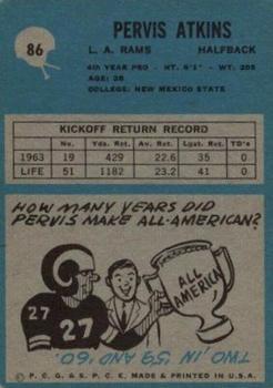 1964 Philadelphia #86 Pervis Atkins RC back image