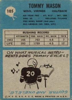 1964 Philadelphia #105 Tommy Mason back image