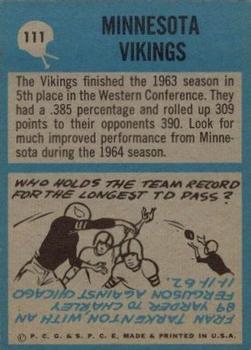 1964 Philadelphia #111 Minnesota Vikings back image