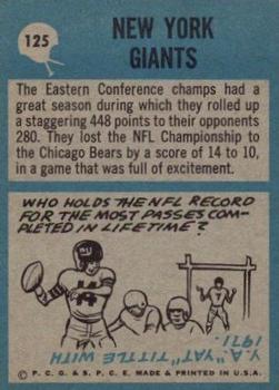 1964 Philadelphia #125 New York Giants back image