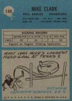 1964 Philadelphia #130 Mike Clark RC back image