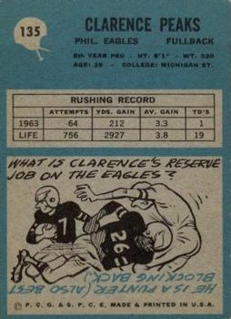 1964 Philadelphia #135 Clarence Peaks back image