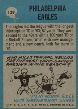 1964 Philadelphia #139 Philadelphia Eagles back image