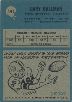 1964 Philadelphia #141 Gary Ballman RC back image