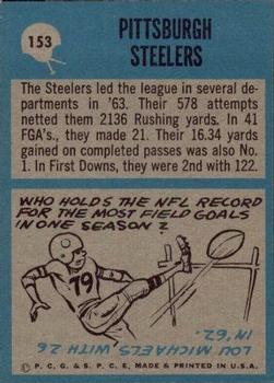 1964 Philadelphia #153 Pittsburgh Steelers back image