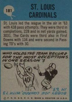 1964 Philadelphia #181 St. Louis Cardinals back image