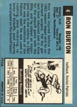1964 Topps #4 Ron Burton SP back image