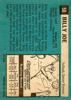 1964 Topps #50 Billy Joe RC back image