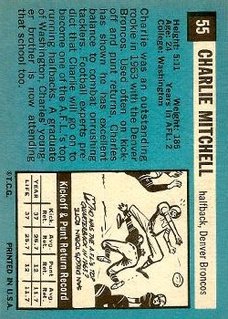 1964 Topps #55 Charlie Mitchell RC back image