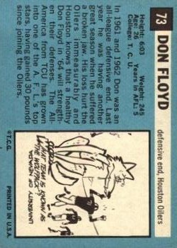 1964 Topps #73 Don Floyd SP back image