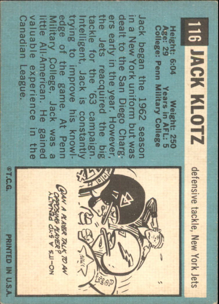 1964 Topps #116 Jack Klotz RC back image