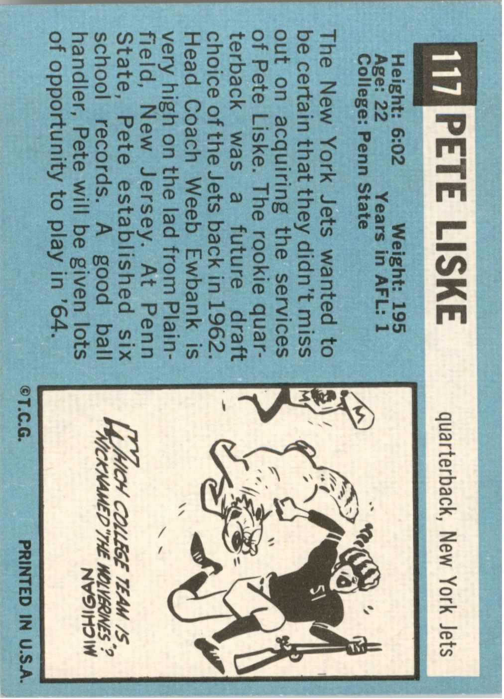 1964 Topps #117 Pete Liske RC back image