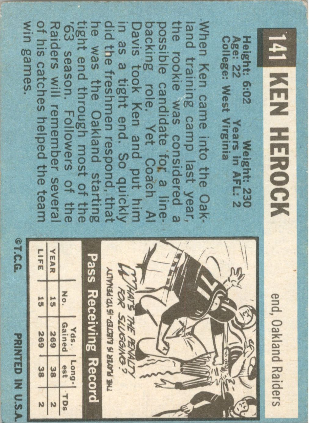 1964 Topps #141 Ken Herock RC back image