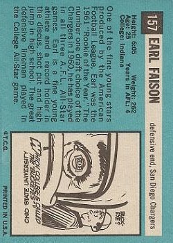 1964 Topps #157 Earl Faison back image