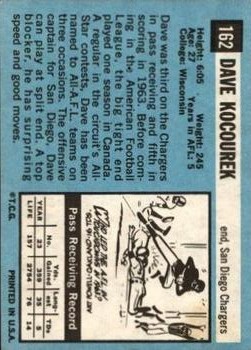 1964 Topps #162 Dave Kocourek SP back image