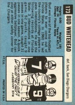1964 Topps #173 Bud Whitehead RC back image