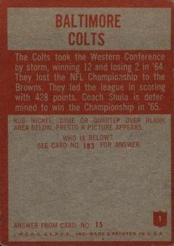 1965 Philadelphia #1 Colts Team back image