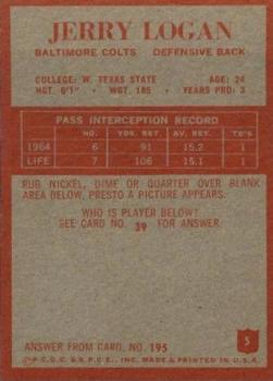 1965 Philadelphia #5 Jerry Logan RC back image