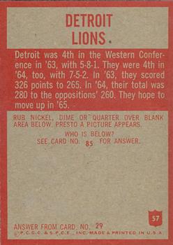 1965 Philadelphia #57 Detroit Lions back image