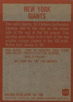 1965 Philadelphia #113 New York Giants back image