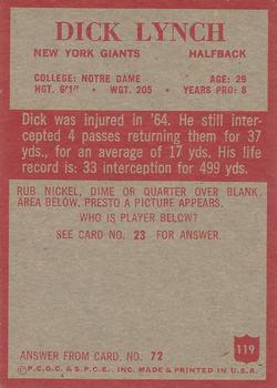 1965 Philadelphia #119 Dick Lynch back image