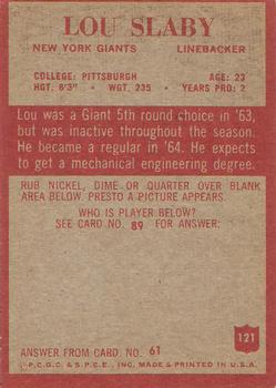 1965 Philadelphia #121 Lou Slaby RC back image