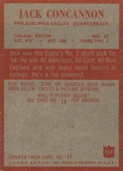 1965 Philadelphia #131 Jack Concannon RC back image