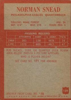 1965 Philadelphia #139 Norm Snead back image