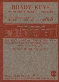 1965 Philadelphia #148 Brady Keys RC back image