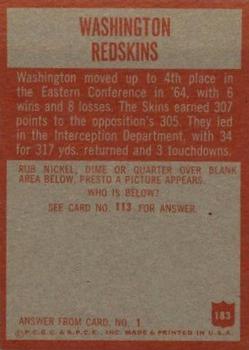 1965 Philadelphia #183 Washington Redskins back image