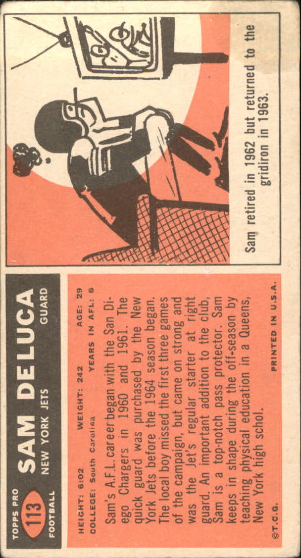 1965 Topps #113 Sam DeLuca SP back image