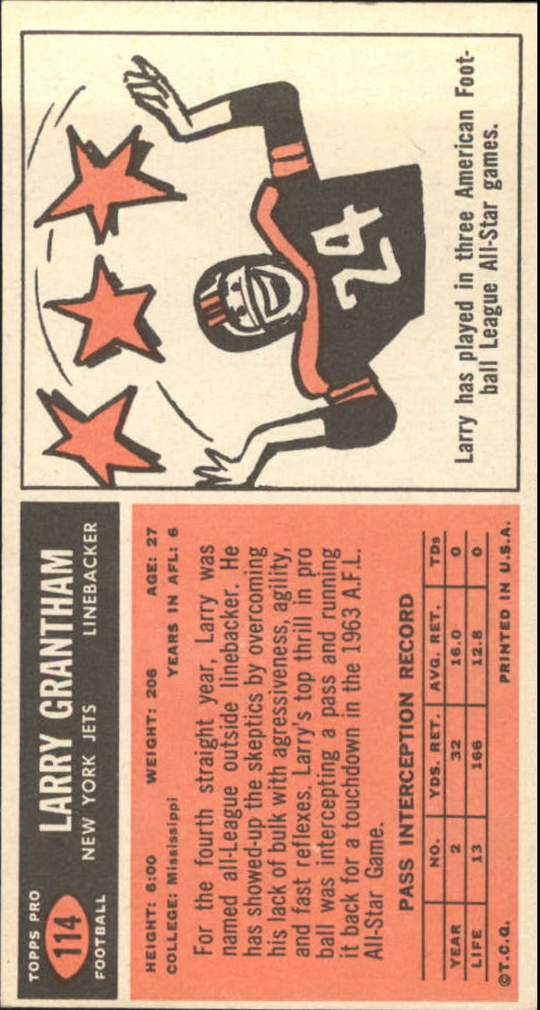 1965 Topps #114 Larry Grantham SP back image