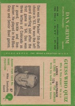 1966 Philadelphia #5 Dan Grimm RC back image