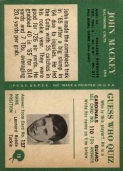 1966 Philadelphia #18 John Mackey back image