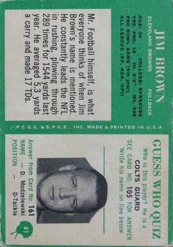1966 Philadelphia #41 Jim Brown back image
