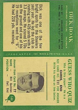 1966 Philadelphia #149 Dick Hoak RC back image