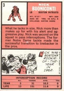 1966 Topps #3 Nick Buoniconti back image