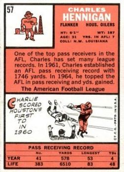1966 Topps #57 Charlie Hennigan back image