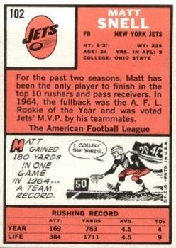 1966 Topps #102 Matt Snell back image