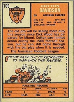 1966 Topps #109 Cotton Davidson back image