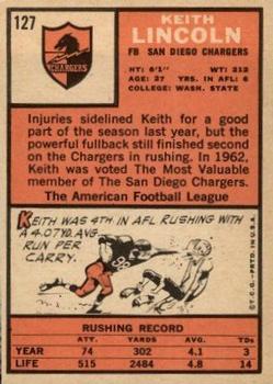 1966 Topps #127 Keith Lincoln back image
