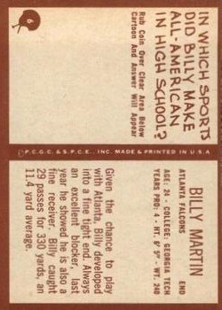 1967 Philadelphia #6 Billy Martin RC back image
