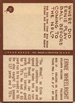 1967 Philadelphia #11 Ernie Wheelwright UER back image