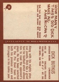 1967 Philadelphia #28 Dick Butkus back image