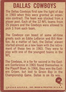 1967 Philadelphia #60 Dallas Cowboys back image