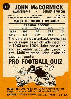 1967 Topps #31 John McCormick QB back image